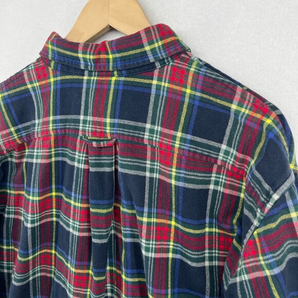 LANDS END Shirt Mens XL 17-17.5 Plaid Traditional Fit Flannel Button Down Blue - Picture 8 of 14